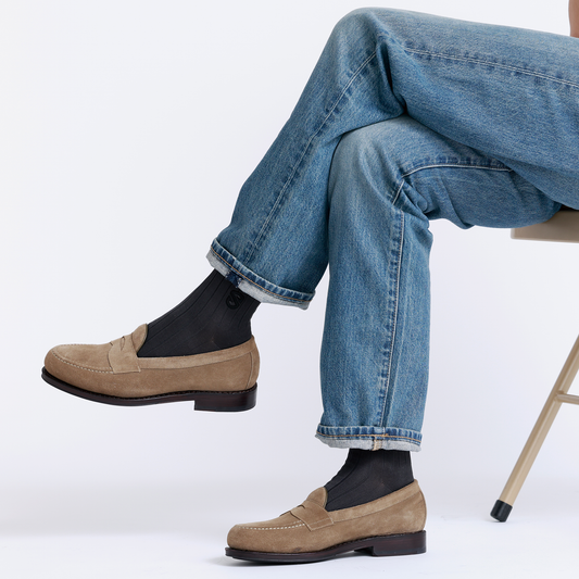 【靴下屋コラボ】【メンズ】エンブレム刺繍リブショートソックス(25~27cm)